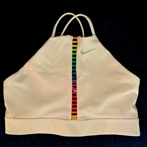 White Nike Sports Bra with Rainbow Detail (Size Medium)